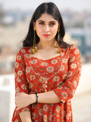 Raas Fanah - Red Block Printed Flared Kurta & Pants - KS88A2386