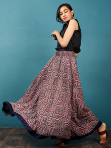 Maroon Indigo Black Hand Block Printed Skirt With Border - S40F682