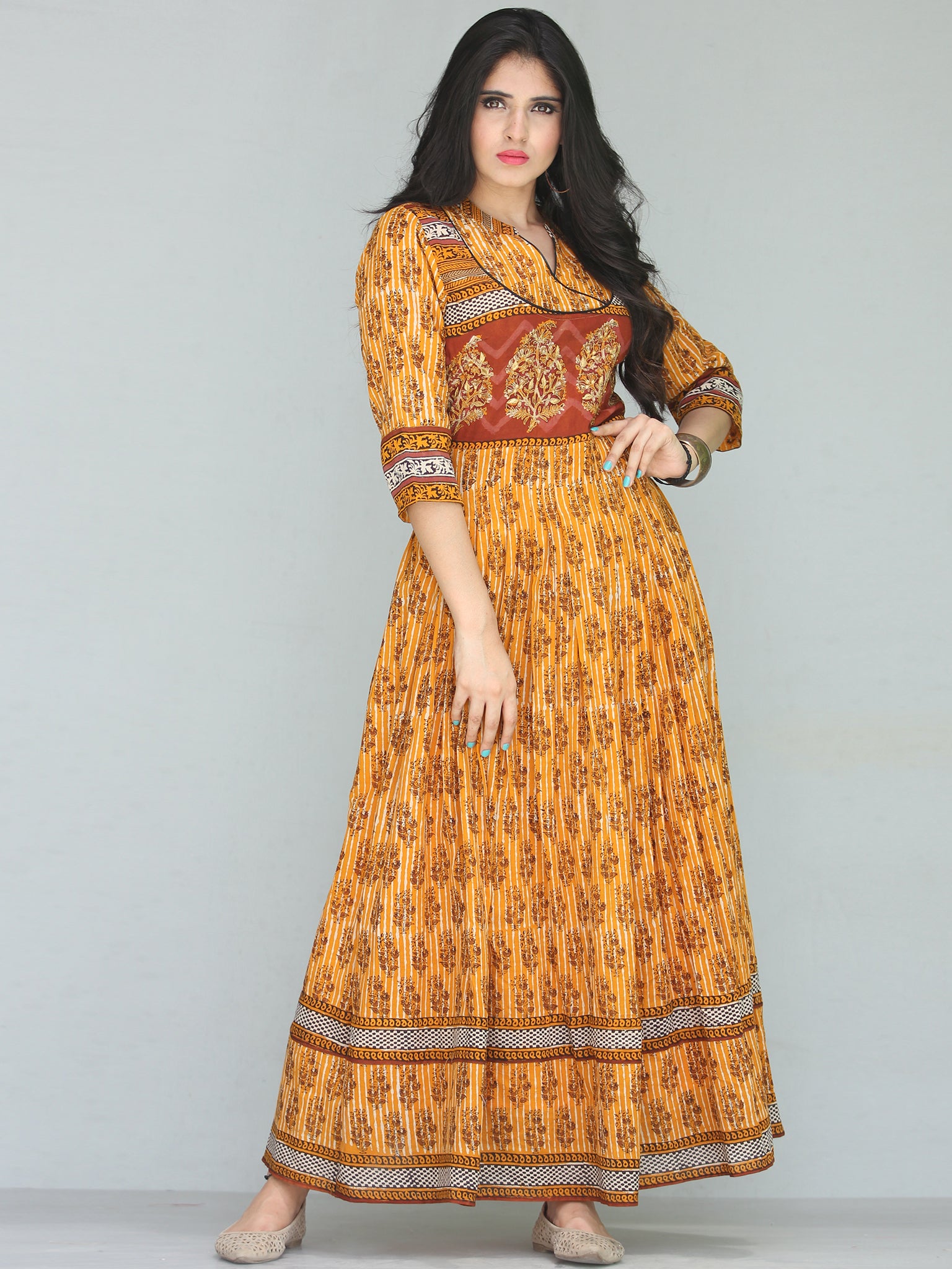 Naaz Sehar - Hand Block Printed Long Cotton Dress With Embroidery - DS ...