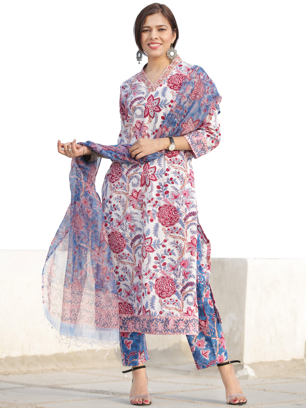 Nayab Parigul - Set of Kurta Pants & Kota Doria Dupatta - KS54E2538D1