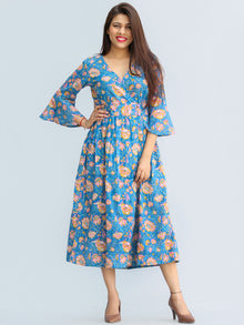 Gulrukh - Hand Block Printed Cotton Wrap Midi Dress With Bell Sleeves ...