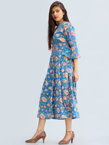 Gulrukh - Hand Block Printed Cotton Wrap Midi Dress With Bell Sleeves - D99F2281