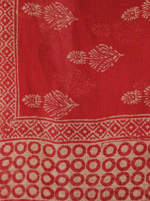 Red & Beige Kota Doria Cotton Hand Block Printed Dupatta  - D04170161