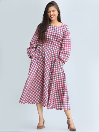 Renaz - Block Printed Cotton Midi Dress With Back Highlighting - D426F2249
