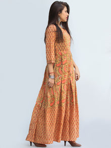 Gulzar Sahat - Hand Block Printed Pleated Long Angrakha Dress - D427F2272