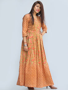 Gulzar Sahat - Hand Block Printed Pleated Long Angrakha Dress - D427F2272