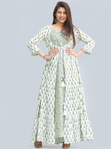 Gulzar Parinaz - Hand Block Printed Pleated Long Cape Dress With Tunic - D428F2274