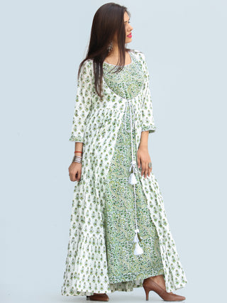 Gulzar Parinaz - Hand Block Printed Pleated Long Cape Dress With Tunic - D428F2274