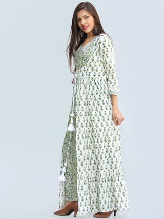 Gulzar Parinaz - Hand Block Printed Pleated Long Cape Dress With Tunic - D428F2274