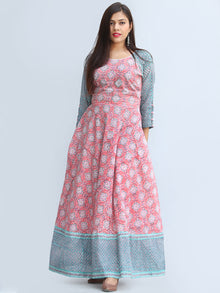 Gulzar Farzaan - Hand Block Printed Urave Cut Long Cotton Dress With Raglan Sleeves - D429F2269