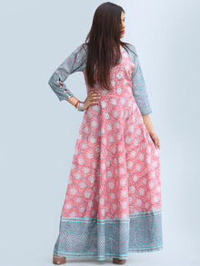 Gulzar Farzaan - Hand Block Printed Urave Cut Long Cotton Dress With Raglan Sleeves - D429F2269