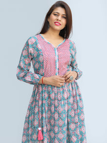 Gulzar Ibadat - Hand Block Printed Tiered Long Dress With Tassels - D430F2267