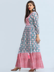 Gulzar Ibadat - Hand Block Printed Tiered Long Dress With Tassels - D430F2267