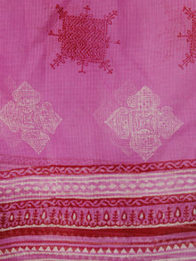Pink & Red Kota Doria Cotton Hand Block Printed Dupatta  - D04170164