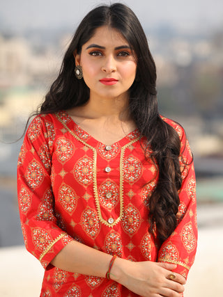 Raas Saaj - Red Block Printed Straight Kurta & Pants - KS89A2378