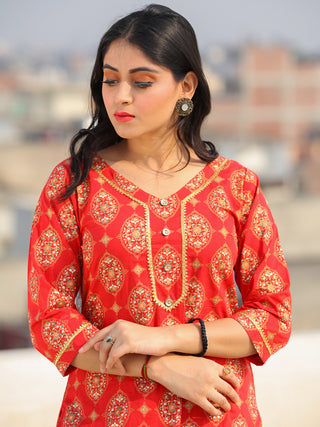 Raas Saaj - Red Block Printed Straight Kurta & Pants - KS89A2378