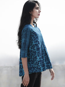Ink Blue And Cerulean Blue Hand Block Printed Cotton Top - T25F6456