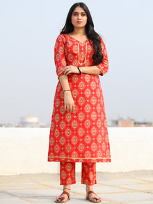 Raas Saaj - Red Block Printed Straight Kurta & Pants - KS89A2378