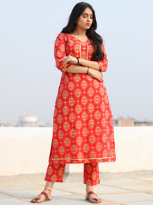Raas Saaj - Red Block Printed Straight Kurta & Pants - KS89A2378