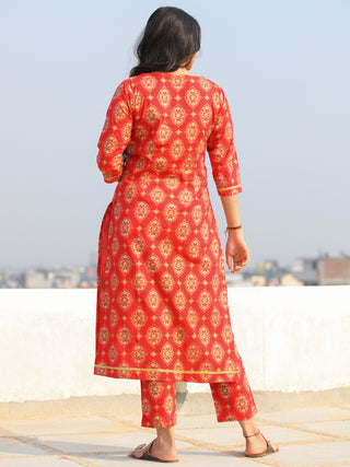 Raas Saaj - Red Block Printed Straight Kurta & Pants - KS89A2378