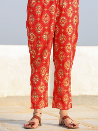 Raas Saaj - Red Block Printed Straight Kurta & Pants - KS89A2378