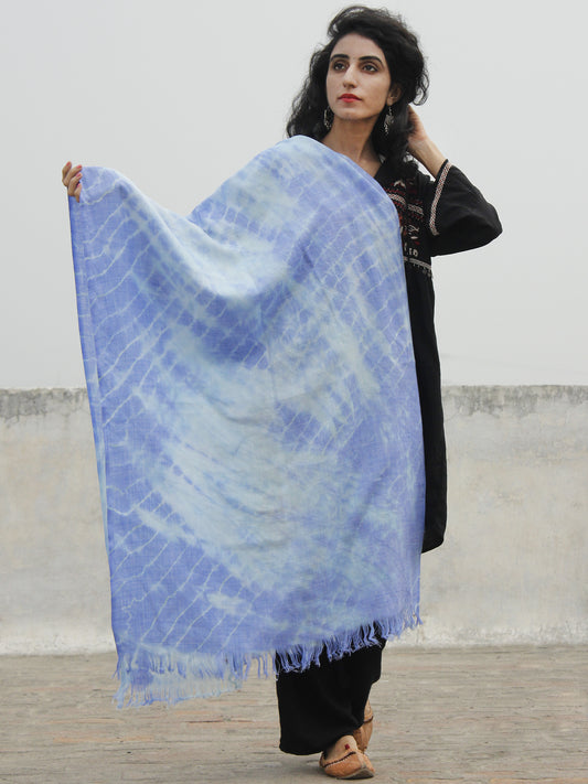 Blue Ivory Cashmere Semi Pashmina Woolen Tie & Dye Stole - S6317192