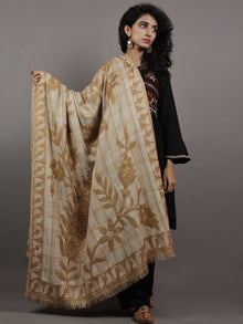 Beige Brown Aari Outlined With Checks Cashmere Shawl - S200505