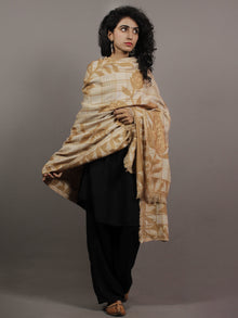 Beige Brown Aari Outlined With Checks Cashmere Shawl - S200505