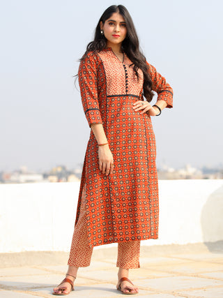Raas Sameera - Red Ajrakh Block Printed Straight Kurta & Pants - KS60F2398