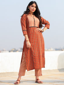 Raas Sameera - Red Ajrakh Block Printed Straight Kurta & Pants - KS60F2398