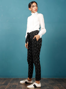 Black White Hand Woven Ikat Chinos Pants With Belt- T032F734