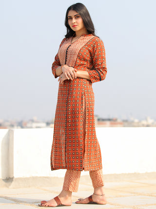 Raas Sameera - Red Ajrakh Block Printed Straight Kurta & Pants - KS60F2398