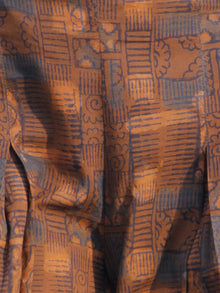 Brown Indigo Hand Block Printed Semi Elasticated Waist Pleated Cotton Palazzo - P11F555