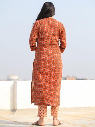 Raas Sameera - Red Ajrakh Block Printed Straight Kurta & Pants - KS60F2398