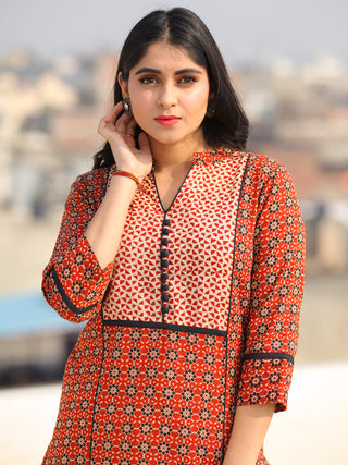 Raas Sameera - Red Ajrakh Block Printed Straight Kurta & Pants - KS60F2398
