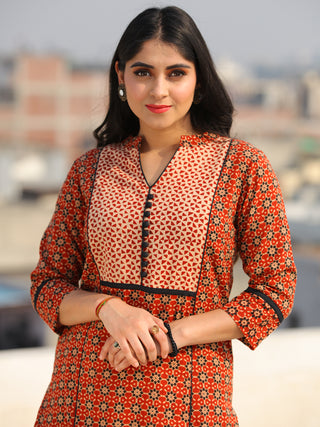 Raas Sameera - Red Ajrakh Block Printed Straight Kurta & Pants - KS60F2398