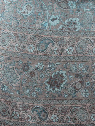 Azure Blue Brown Cashmere Jamawar Silk Woolen Stole - S6317204