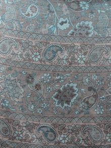 Azure Blue Brown Cashmere Jamawar Silk Woolen Stole - S6317204
