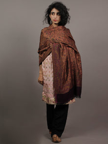 Purple Brown Cashmere Jamawar Silk Woolen Stole - S6317210
