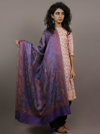 Purple Rust Orange Blue Maroon Ivory Cashmere Jamawar Woven Modal Silk Stole - S6317184