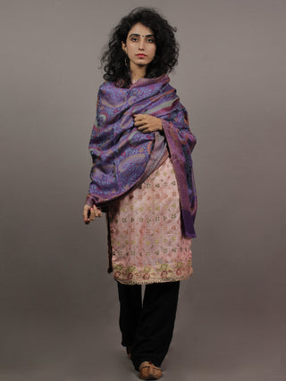 Purple Rust Orange Blue Maroon Ivory Cashmere Jamawar Woven Modal Silk Stole - S6317184