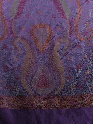 Purple Rust Orange Blue Maroon Ivory Cashmere Jamawar Woven Modal Silk Stole - S6317184
