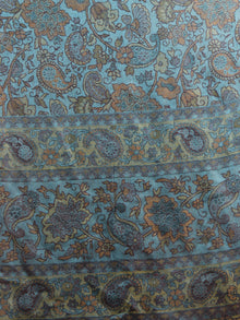 Azure Blue Golden Yellow Rust Cashmere Jamawar Silk Woolen Stole - S6317206