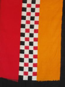 Black Red Mustard Yellow Ikat Handwoven Pochampally Cotton Dupatta -  D04170143