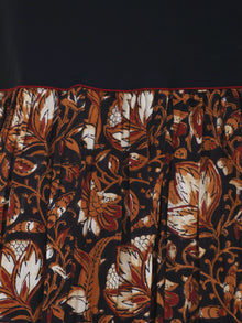 Black Rust Red White Hand Block Printed Cotton & Rayon Long Dress With Tassels - D181F1112