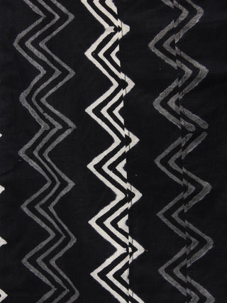 Black Zig Zag Hand Block Printed Elasticated Waist Pleated Cotton Palazzo - P1117078