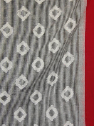 Red Grey Ikat Handwoven Pochampally Cotton Dupatta -  D04170144