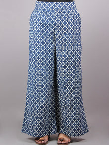 Indigo Hand Block Printed Elasticated Waist Pleated Cotton Palazzo - P1117049