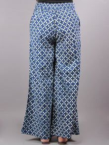 Indigo Hand Block Printed Elasticated Waist Pleated Cotton Palazzo - P1117049