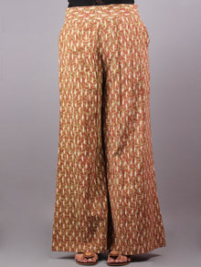 Brown and Beige Hand Block Printed Elasticated Waist Pleated Cotton Palazzo - P1117084